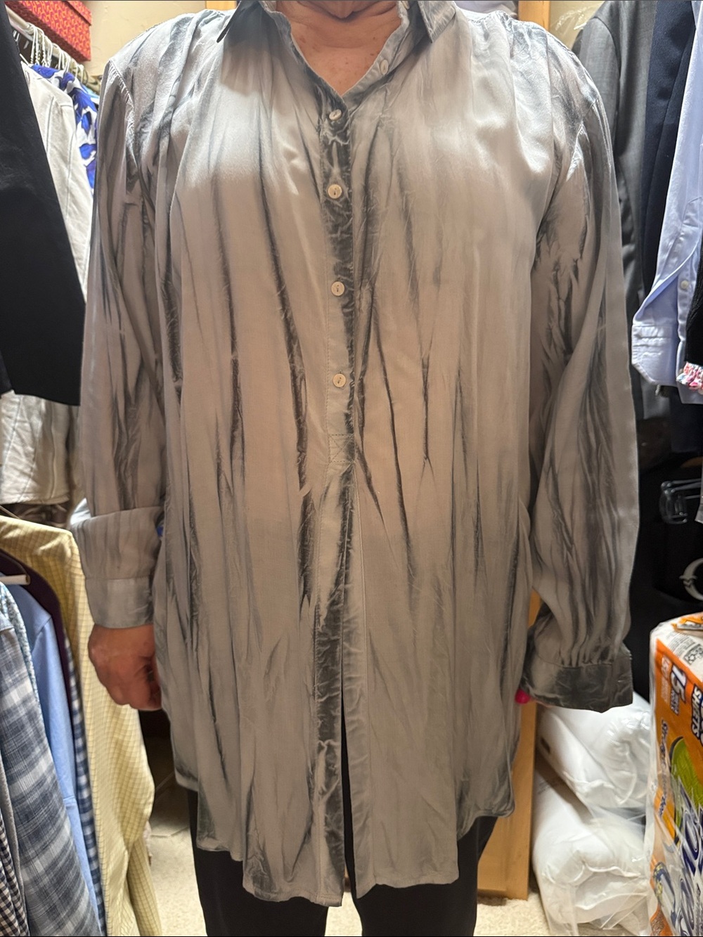 Pilcro Silver-Gray Satin Button-Up Tunic